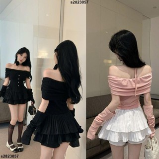 大促銷四 女套裝 純欲 時尚甜辣妹夏季性感套裝一字肩短袖修身上衣高腰百褶半身蛋糕裙褲