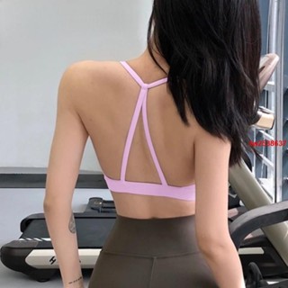 新竹免運♕多巴胺女運動內衣帶胸墊掛脖吊帶三角美背性感集中爆乳裸感瑜伽背心 跑步普拉提上衣低強度運動內衣