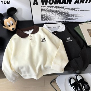 YDM 華棉刺繡中大童衛衣男童POLO領上衣兒童春秋款長袖學生版男孩衣服