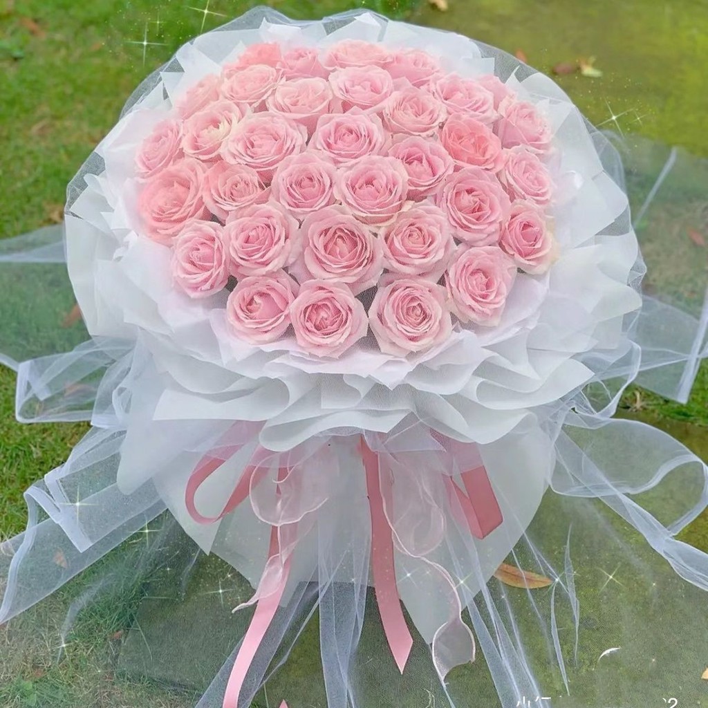 畢業花束  永生花33朵粉紅玫瑰節日生日禮物送女友老婆閨蜜仿真花香皂花花束
