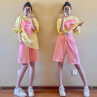 【GDM】夏季運動短褲套裝女寬鬆薄款休閒鹽係炸街短袖上衣短褲休閒兩件套