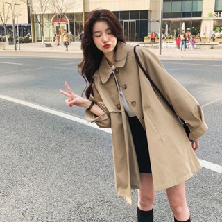 喜客來✨韓版中長版風衣外套 卡其色 燈籠袖 風衣外套女 大衣外套 秋天外套 女生外套 小個子風衣外套 大衣外套