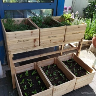 免運 破損補發 原木種菜盆正方形天臺木箱陽臺種植箱杉木種菜神器定製精選木花盆 園藝用品