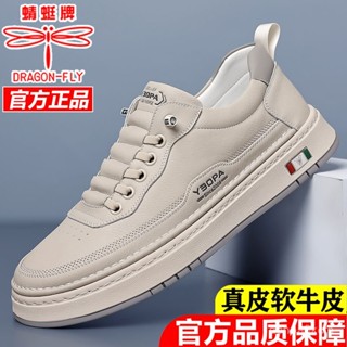 【小蓮的賣場】蜻蜓牌男鞋真皮牛皮2025新款男士軟底休閒透氣皮鞋一腳蹬減震闆鞋