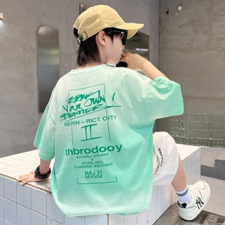 男童短袖 大童上衣 兒童衣服 純棉T恤 渲染上衣 薄款夏裝 中大童五分袖 2025夏季新款 男孩時尚童裝H3