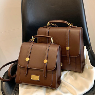 Bag House👜 原創日係複古雙肩包女高階感包包2023新款搭扣通懃多功能學生揹包後揹包 書包