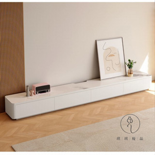 【琪琪優品專營店】電視櫃落地巖闆電視櫃加長版實木橡膠木客廳茶幾組閤套裝簡約白色