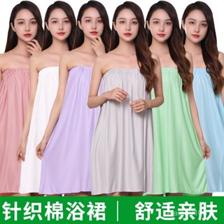 🛒居家生活🧶美容院浴裙女針織棉抹胸裹胸睡裙汗蒸服桑拿按摩浴衣女款浴袍夏季睡袍 珊瑚絨睡袍 保暖睡袍 浴袍 睡袍