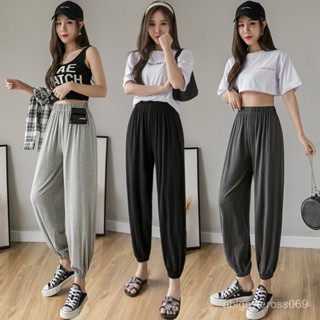 🔥臺灣出貨🔥莫代爾運動褲女2025新款夏季薄款顯瘦百搭灰色休閒闊腿燈籠九分褲