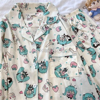 日系卡通動漫初音未來Miku睡衣女春秋季長袖長褲學生宅家居服套裝