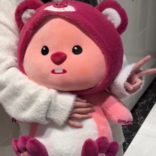 💖桃園出貨💖網紅正版草莓熊小海狸玩偶loopy公仔抱枕兒童玩具生日禮物男女孩娃娃可愛靠枕 睡覺抱枕可愛靠墊 床上娃娃