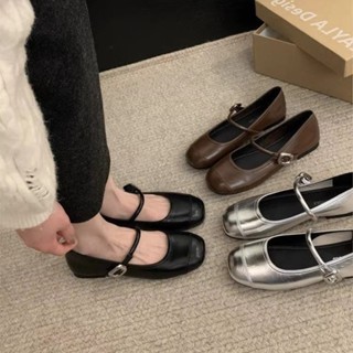 【💕免運實拍】女鞋 休閒鞋 單鞋 瑪麗珍鞋 娃娃鞋 銀色瑪麗珍淺口單鞋女新韓版方頭法式僊女風軟底豆豆鞋