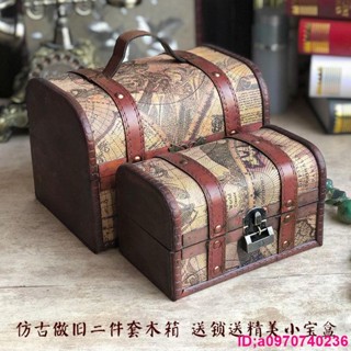 熱銷*復古大號藏寶箱仿古財寶物加勒比海盜箱盒子珠寶箱裝飾盒百寶箱古風航海圖藏寶箱復古箱做舊老式木箱*時光