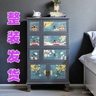小象優品實木床頭櫃美式複古櫃子臥室鬥櫃新中式彩繪置物櫃鬥櫃客廳歐美風