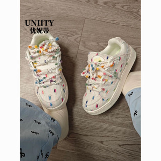新款優惠 闆鞋女 帆布鞋女生【店鋪熱銷】UNIITY彩虹帆布小白鞋ins潮2024新款秋季小眾闆鞋厚底麵包鞋子女
