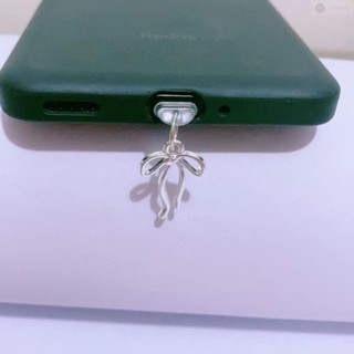 手機防塵塞🌸素銀蝴蝶結手機防塵塞充電口堵頭防水防灰掛件蘋果華為type-c