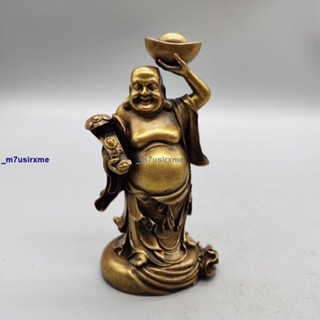 新品*熱銷*銅如意元寶彌勒掛件實心黃銅佛小擺件仿古佛手把古玩銅器擺件