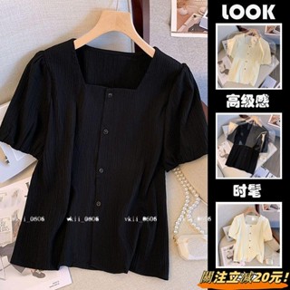 【經典顯瘦款】胖mm特大尺碼150公斤夏季寬鬆短袖方領襯衫 新款氣質娃娃衫上衣ins VK3