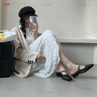 ⭐臺灣齣貨li58⭐法式方頭後空純色包頭涼鞋春夏新款時尚低跟水鑽女士粗跟拖鞋外穿
