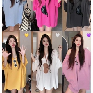 （臺灣出售/爆）(臺灣出售*火爆)【店鋪熱銷】胖MM大碼300新款V領短袖T恤女夏季寬鬆慵懶風百搭外搭ins冰絲上衣 A