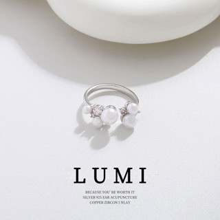 LUMI【原創設計師】S925純銀戒指 珍珠鋯石戒指 招財戒指 小眾食指戒 純銀尾戒 女生戒指 可調節大小指環 禮物