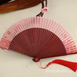 🔥48H出貨 古風摺扇 漢服旂袍扇子 月亮扇夏季6寸日用女扇竹柄摺扇旂袍漢服禮品扇紅骨櫻花古風