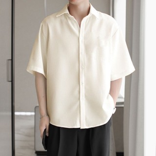 ‍【日子】短袖襯衫男 輕熟風 男裝夏季韓版素色襯衣 夏季寬鬆 男生襯衫 休閒 透氣 男女同款 上衣 運動百搭