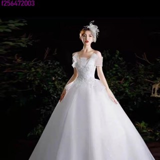 🎈高品質大尺碼婚紗 主婚紗 法式輕婚紗 白紗 婚紗禮服新娘結婚一字領蕾絲婚紗簡約森系顯瘦緊身齊地款
