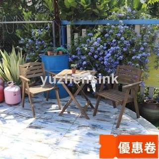 全網最低 折疊餐桌實木免安裝桌椅組閤便攜陽臺木製圓桌學習書桌戶外庭院桌