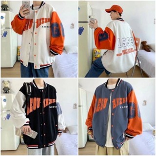 外套男 棒球服男生 開衫夾克男士【M-3XL】美式復古棒球服外套男春秋季嘻哈潮牌胖子加肥加大碼寬松拼色夾克