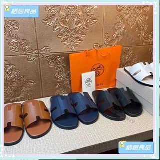 ♡臺灣出貨+發票♡歐洲站涼鞋透氣沙灘潮流大牌H真皮男拖鞋夏季大尺碼防滑牛皮一字拖 ♡推薦♡