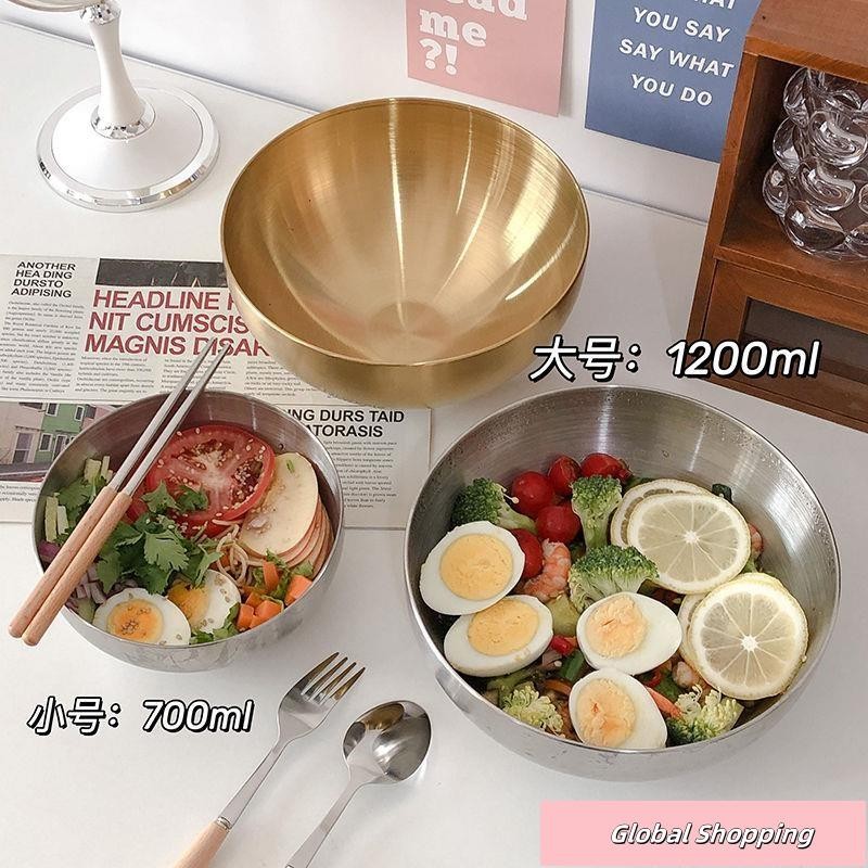 蝦皮熱賣🔅金屬不銹鋼沙拉碗家用高顏值冷面碗韓式拌飯碗大碗ins風簡約餐具