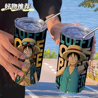 [One piece 係列]海賊王草帽路飛咖啡杯帶吸管隨手水杯ins高顏值304不銹鋼保溫杯保溫 保冰 不銹鋼
