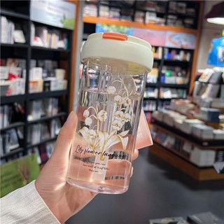 6-6 咖啡隨行杯 辦公室水杯 保溫杯 吸管杯吸管水杯新款ins女生高顏值輕奢便攜蘭花杯子學生家庭