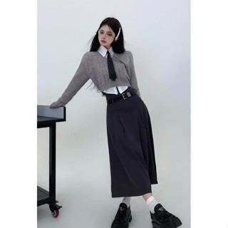 【Puffkten】學院風JK短版灰色法式毛衣女秋季新款長袖V領內搭針織衫上衣秋冬
