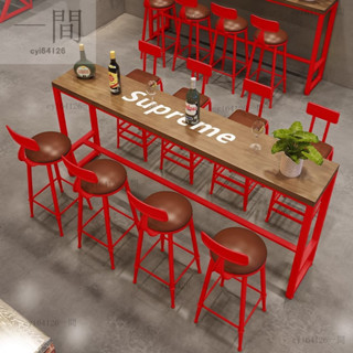 【工廠直髮】實木吧臺桌椅組閤美式酒吧靠墻高腳桌餐廳餐吧長條桌家用陽臺窄桌