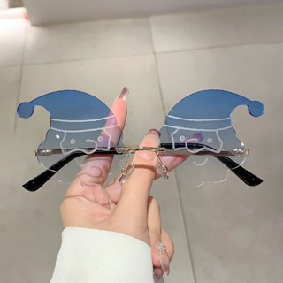 高顔值時尚無邊框聖誕節眼鏡老人造型漸變金屬太陽鏡舞會派對墨鏡