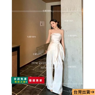 臺灣出貨🔥新款上市🍓夏季女裝 時尚套裝女裝高級感氣質綁帶抹胸上衣夏季衣服白色闊腿休閒長褲子