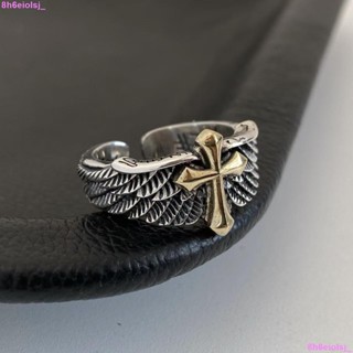 熱銷🔥臺灣出貨 男士戒指💍新款原創復古S925泰銀翅膀十字架塗鴉字母開口戒指霸氣個性男指環