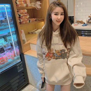 【小雲雀】小熊連帽上衣女 帽T 衛衣 秋冬季新款 韓版寬鬆上衣 加絨加厚百搭上衣 學生ins長袖t恤 大學T 女裝