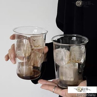 🔥免運 美式耐高溫透明ins玻璃杯 簡約水杯 冰拿鐵咖啡杯 飲品冷飲果汁杯 杯子