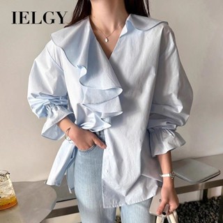 IELGY 韓版chic V領寬鬆百搭純色女式襯衫