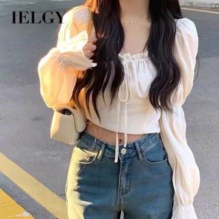 IELGY 法式甜辣襯衫女裝別緻短款長袖上衣