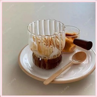 桃園快速🚚耐熱條紋咖啡杯 ins復古胖嘟嘟玻璃杯 拿鐵杯 高顏值杯子 冷飲杯 牛奶杯 早餐杯6/13