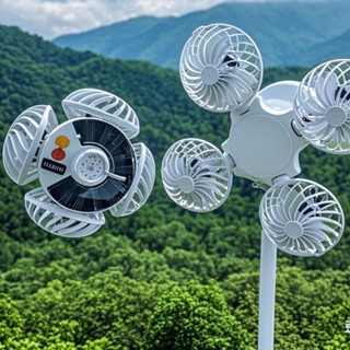 【家の好貨】戶外裝置 露營設施 野營好物 露營神器 多功能2025新款創意太陽能燈帶風扇折疊足球燈風扇燈擺攤露營照明風扇