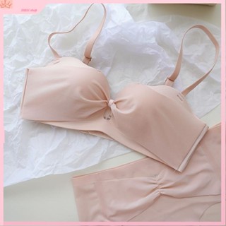 DIKK shop🎀新款小精緻蝴蝶結甜美少女內衣女無鋼圈小胸集中爆乳無痕光面內衣套裝小胸內衣無痕無鋼圈內衣爆乳胸罩女內