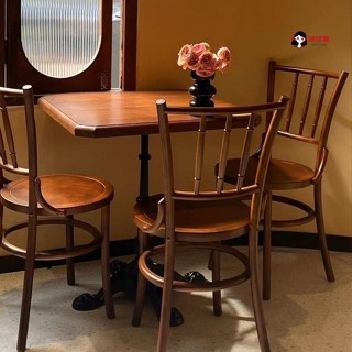 💖【訂金】復古咖啡廳桌椅組合甜品烘焙店椅子奶茶店美式西餐廳實木桌子商用-很哇塞