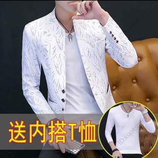 立領小西服男士修身韓版青少年春秋季新款學生休閑圓領西裝外套潮ABAB