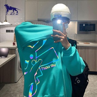 阿豹🔥 圓領上衣 反光圓領衛衣男潮ins學生情侶春秋款皮卡丘帥氣衣服oversize外套 長袖上衣男 薄款上衣 韓版上