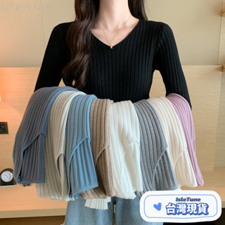 🎶小鈴音Isletune🔔推薦🔔長袖顯瘦上衣針織衫V領上衣坑條針織衫慵懶針織外套長袖針織毛 衣毛衣女秋冬新款v領修